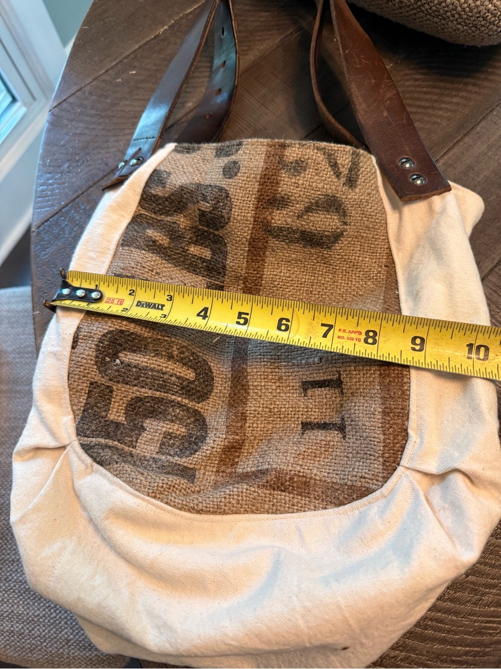 Canvas and Burlap Shoulder Bag with Leather Straps - Natural Brown - Picture 4 of 6